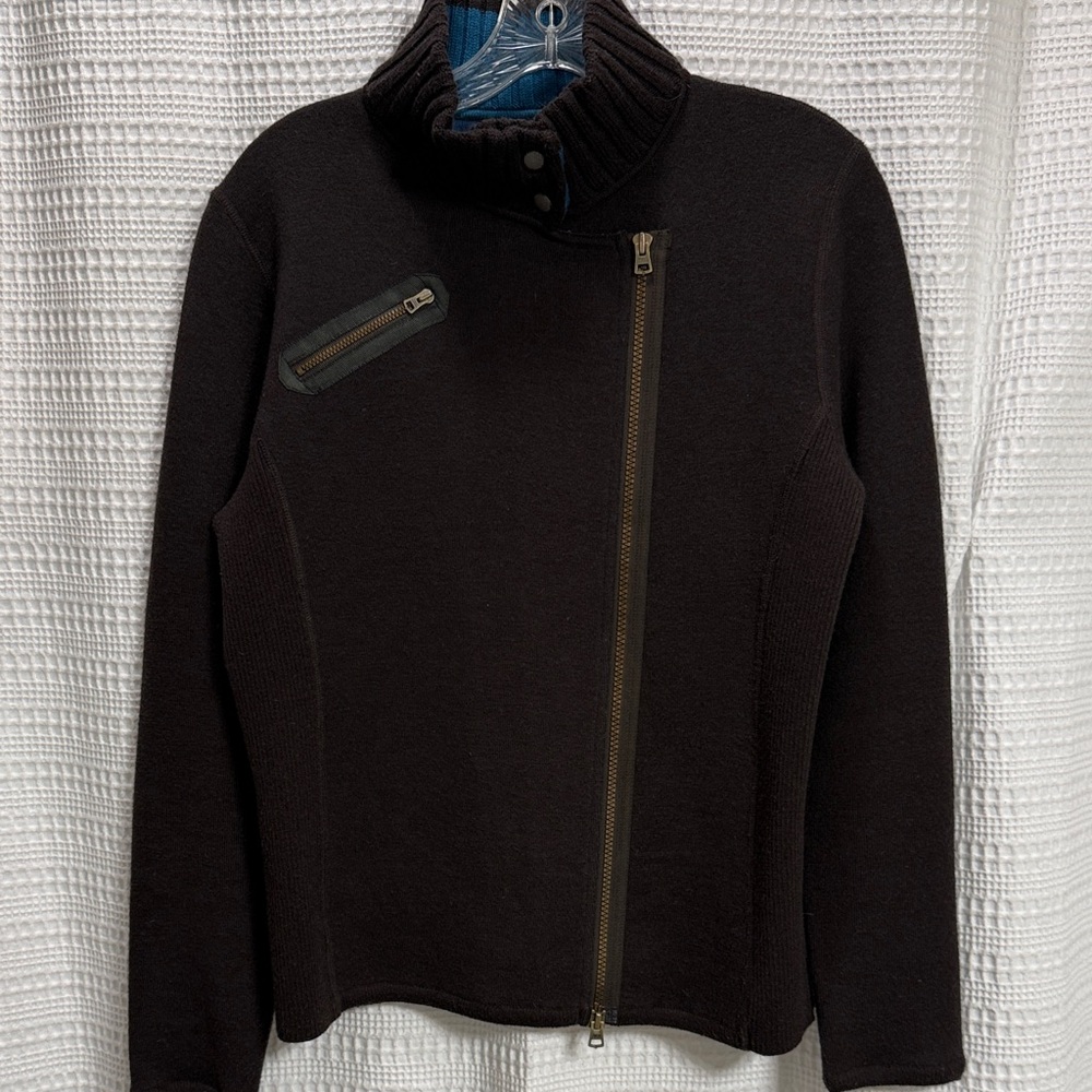 Title‎ Nine Utility Sweater Jacket Brown Excellent Moto Asymmetrical Size M